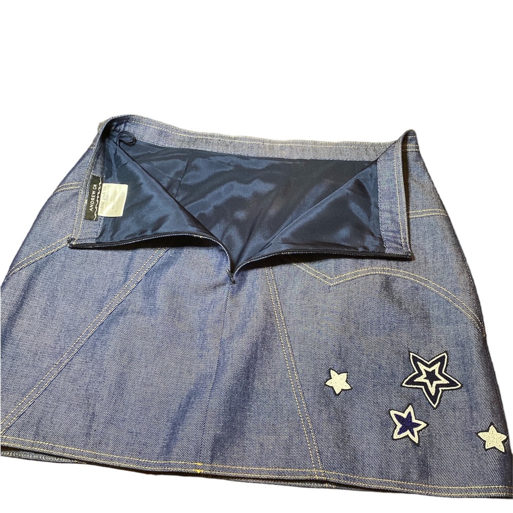 Luxury Designer Andrew GN | Resort Mini Skirt w/ Glass Bead Stars Denim 4th July - Picture 9 of 16